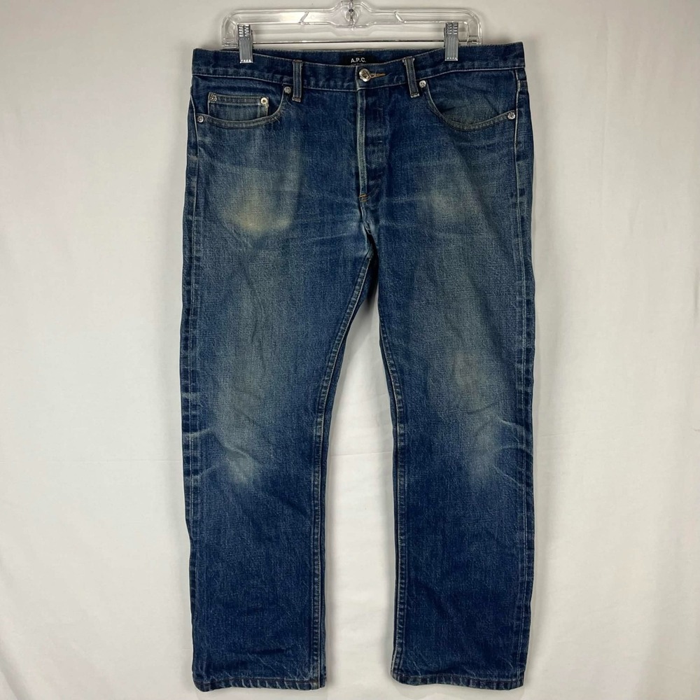 GUC A.P.C. New Cure H Mens Straight Leg Indigo Denim Jeans Button Fly Size 34